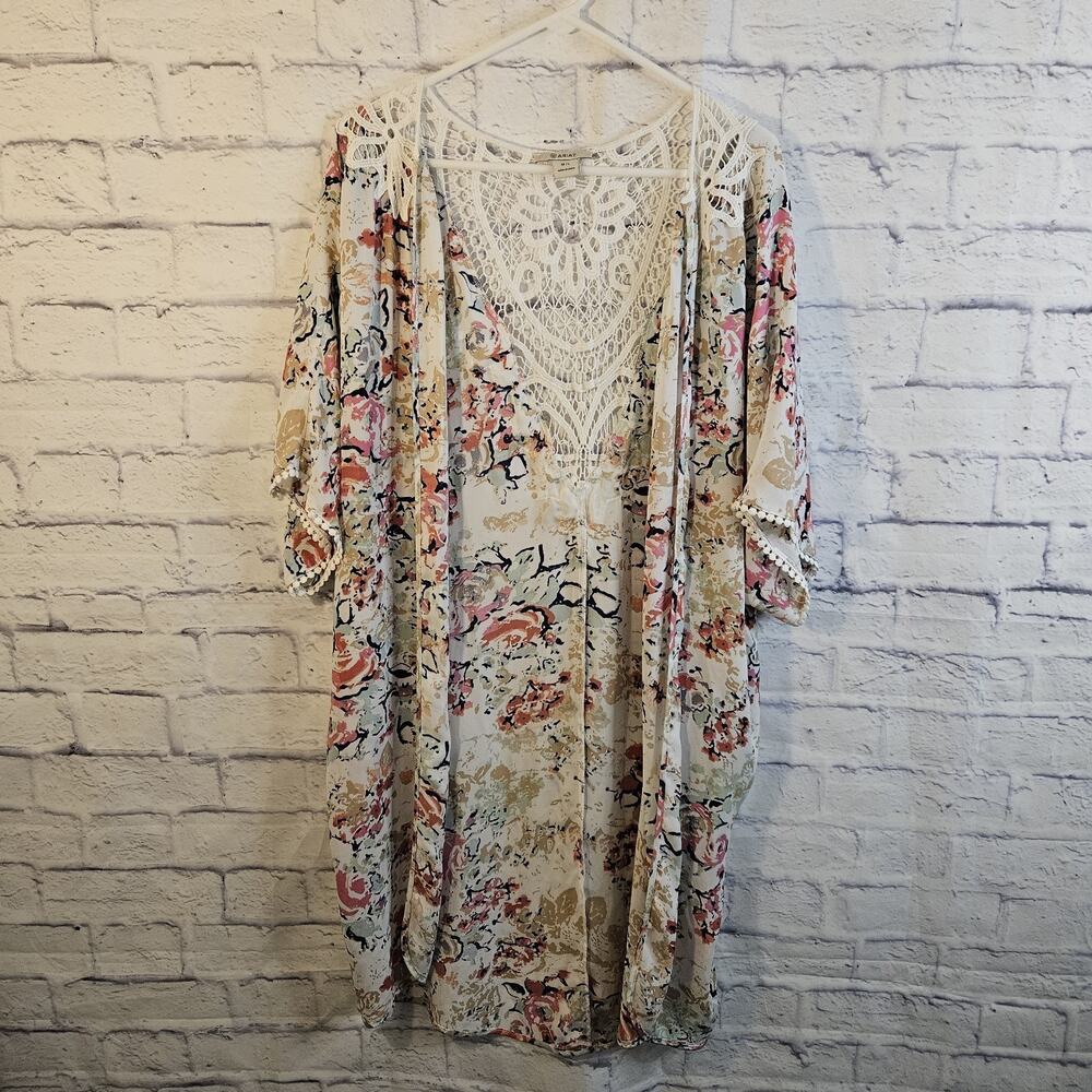 Ariat Floral Crochet Lace Longline Kimono M/L Western Coastal Cowgirl Cottage